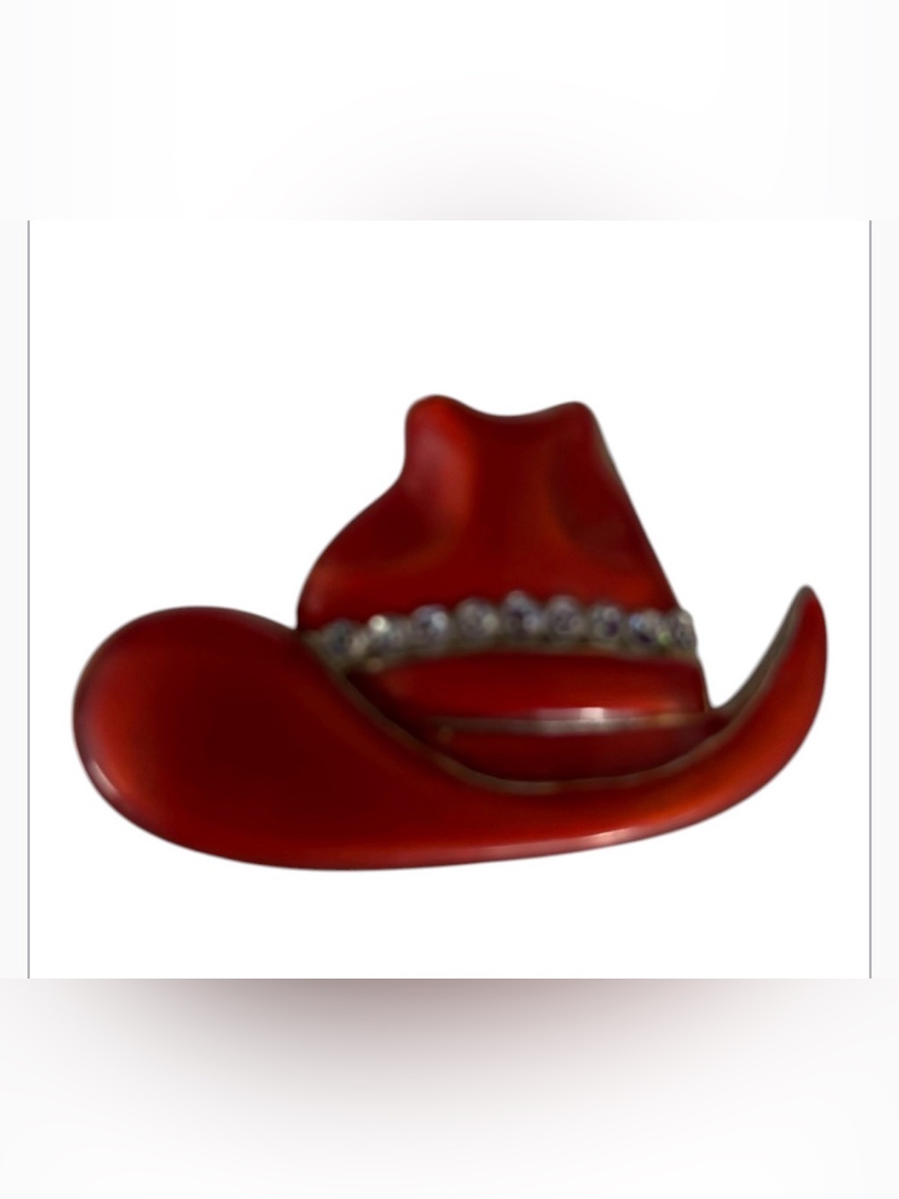 Red Rhinestone Cowboy Hat Brooch - Glam Western Accessory
